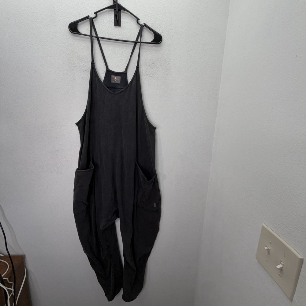 Free People Womens FP Movement Hot Shot Jumpsuit Size M Washed Black Slouchy